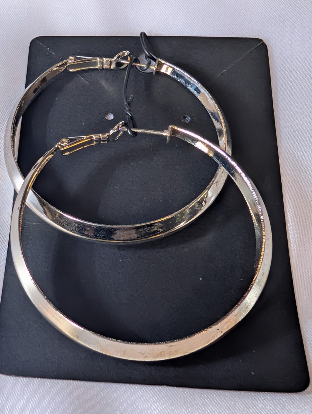 Silver Tone High Shine Knife Edge Large Hoop Earrings NWOT